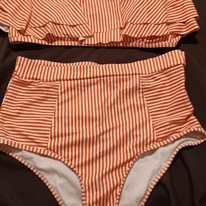 SHEIN Orange Striped Bikini Set